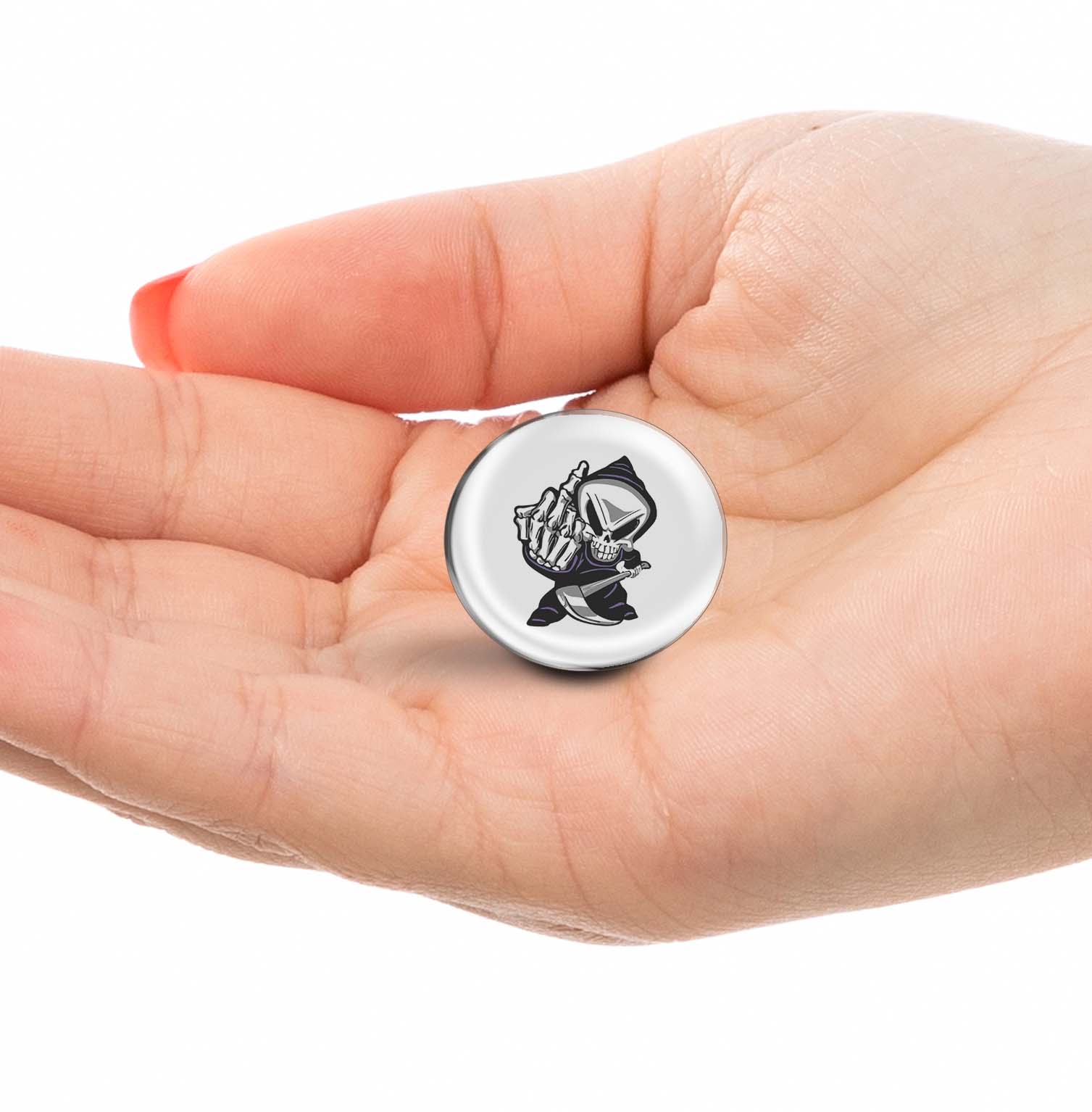 Cartoon Middle Finger Grim Reaper skull Limited Edition Lapel Pin Exclusive Metal Brooch Badge Accessories For Backpack, Clothes, Hats | Cute Gifts and Collectibles