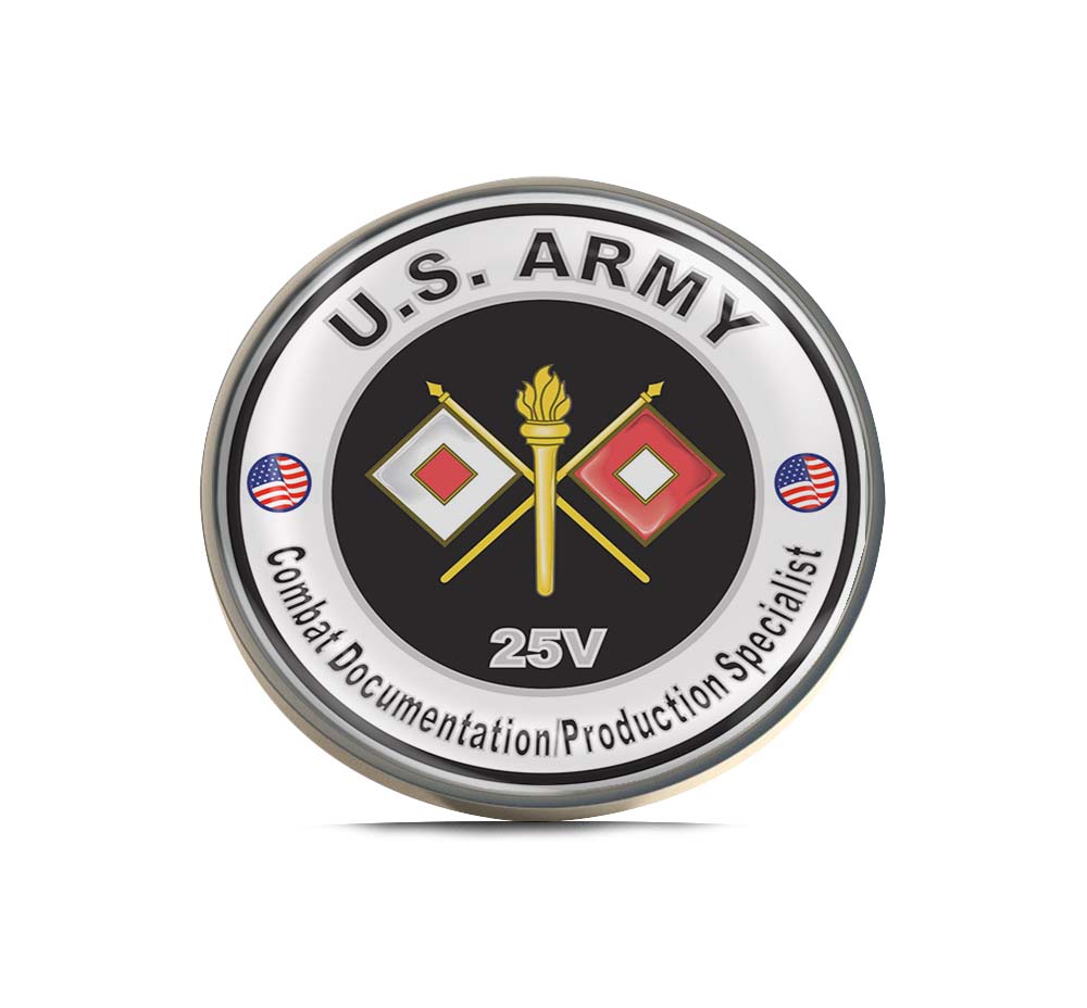 U.S. Army MOS 25V Combat Documentation Production Specialist Limited Edition Lapel Pin Exclusive Metal Brooch Badge Accessories For Backpack, Clothes, Hats | Cute Gifts and Collectibles