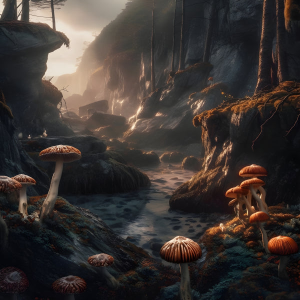 Vinyl Decal, Fantasy Mushroom Forest Wall Art Print Mystical Nature Poster Woodland Decor, 5 x 7 or