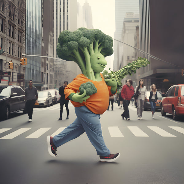 Vinyl Decal, Fun Broccoli Character City Street Wall Art Poster, 5 x 7 or 8 x 10 Inch Unframed Poste