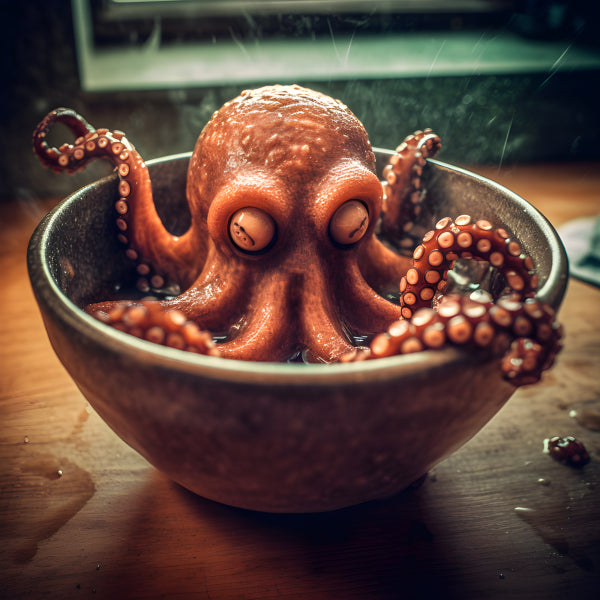 Vinyl Decal, Octopus in Bowl Wall Art Print Unique Coastal Kitchen Decor Vibrant Marine Life Poster,