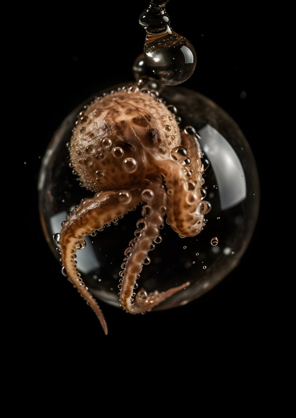 Vinyl Decal, Unique Ocean Life Wall Art Print Octopus in Water Bubble Design Modern Aquatic Decor Po