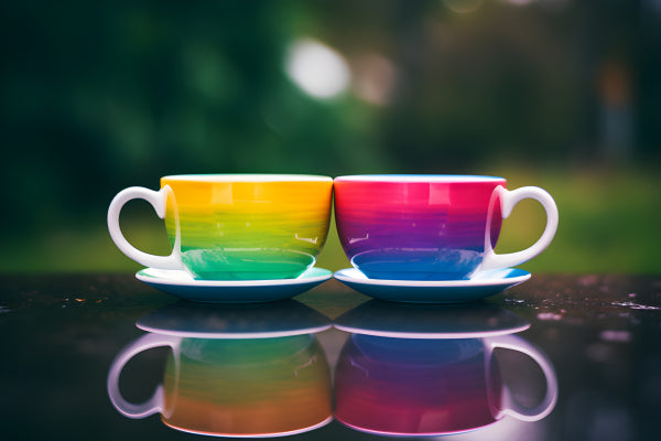Vinyl Decal, Vibrant Rainbow Teacups Wall Art Print Colorful Kitchen Decor Modern Aesthetic Poster,