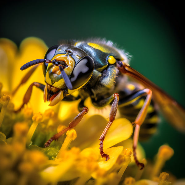 Vinyl Decal, Macro Close-Up of Yellow Jacket Wasp on Bright Yellow Flower (5" x 7")