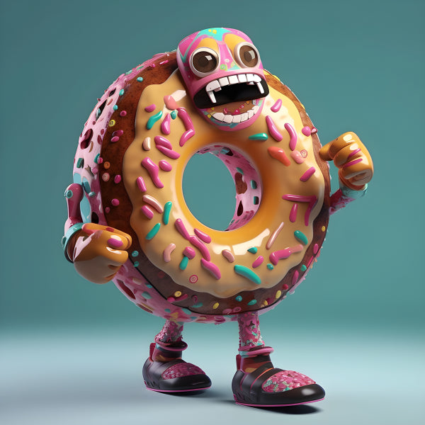 Vinyl Decal, Fun Donut Monster Character Wall Art Print Colorful Kitchen Room Decor