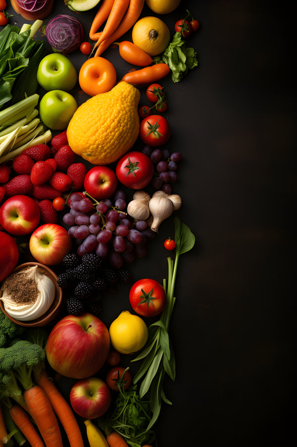 Vinyl Decal, Vibrant Fresh Fruits and Vegetables Wall Art Poster Print