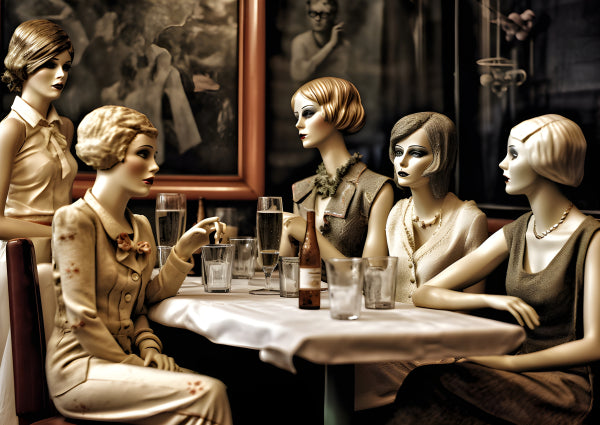 Vinyl Decal, Retro Art Deco Style Women in Restaurant Scene Home Decor