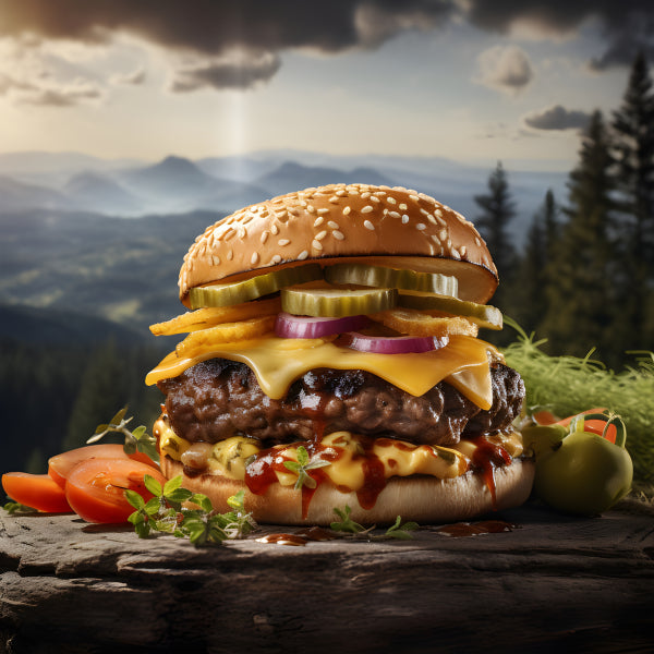 Vinyl Decal, Mouthwatering Cheeseburger Photography Print for Dining Room