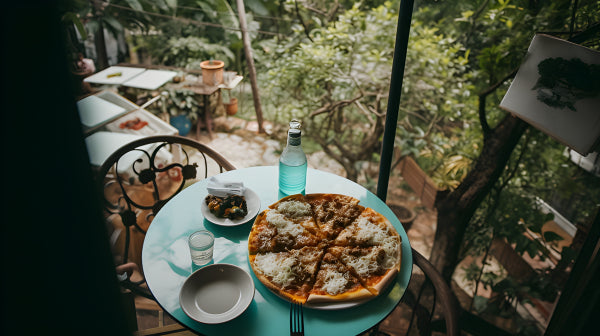 Vinyl Decal, Rustic Dining Balcony View Pizza Wall Art Print, Green Nature Scenery Kitchen Decor Pos
