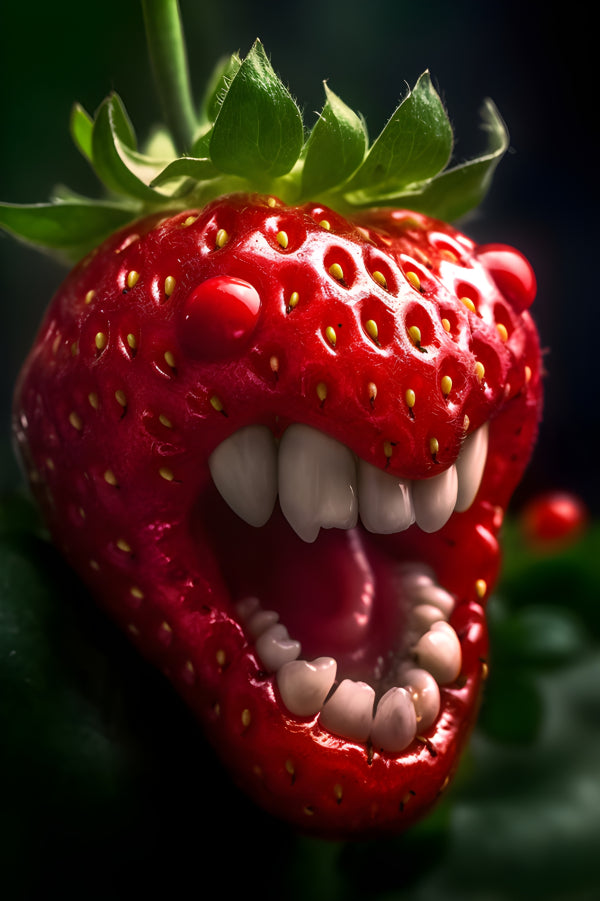 Vinyl Decal, Menacing Strawberry Wall Art Poster Print, Funny Fruit Decor, Unique Kitchen Artwork, 5