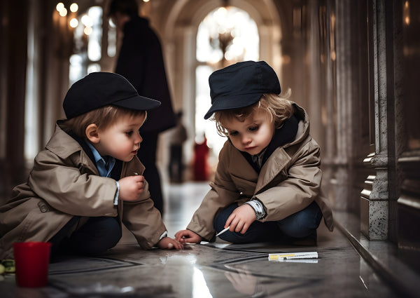 Vinyl Decal, Charming Portrait of Two Toddlers in Coats Wall Art Poster Print, 5 x 7 or 8 x 10 Inch