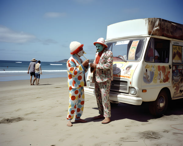 Vinyl Decal, Colorful Beach Clowns Photography Wall Art Print, 5 x 7 or 8 x 10 Inch Unframed Poster