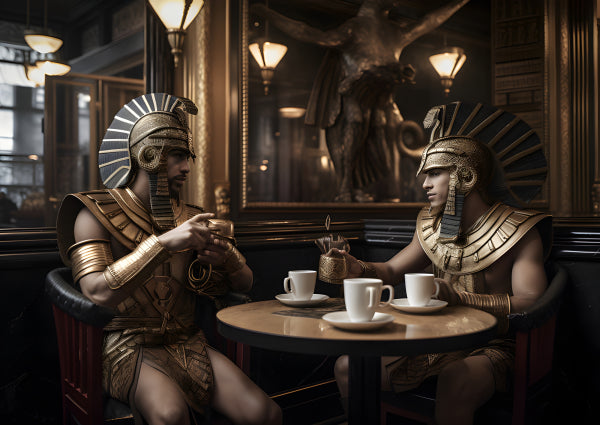 Vinyl Decal, Egyptian Pharaohs Drinking Coffee Cafe Wall Art Poster Print Unique Ancient Egypt, 5 x