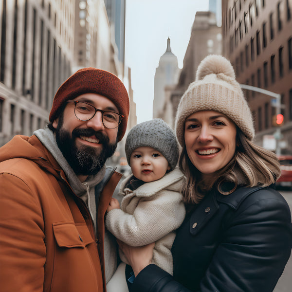 Vinyl Decal, Happy Family Smiling Winter City Street Wall Art Poster Print Home Decor