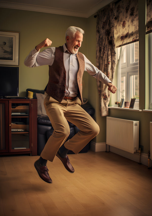 Vinyl Decal, Happy Elderly Gentleman Celebrating Success Home Decor Print