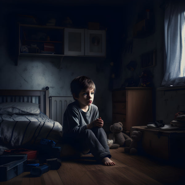 Vinyl Decal, Little Boy in Dark Room Wall Art Poster/Print, Emotional Melancholy