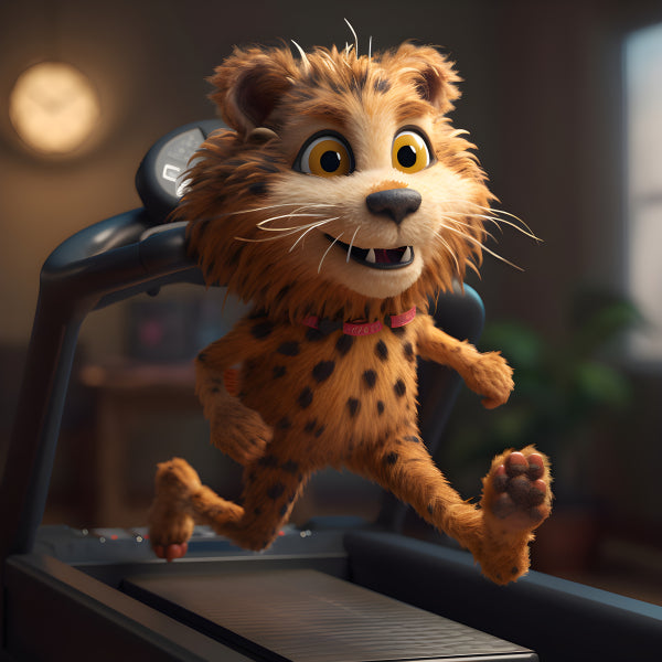 Vinyl Decal, Animated Cheetah Character Running on Treadmill (5" x 7")
