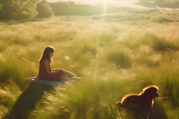Vinyl Decal, Golden Hour Field Girl and Dog Wall Art Print