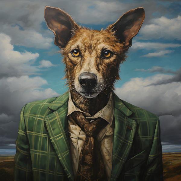 Vinyl Decal, Canine in a Green Plaid Suit Portrait (5" x 7")