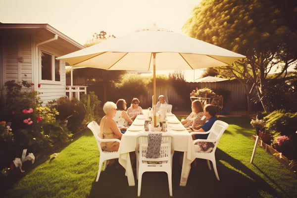 Vinyl Decal, Family Gathering Outdoor Dining Wall Art Poster Sunny Backyard Mealtime Decor