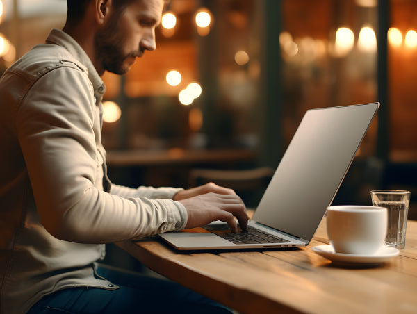 Vinyl Decal, Focused Man Working on Laptop in Cafe; Modern Professional Lifestyle Wall Art Poster Pr