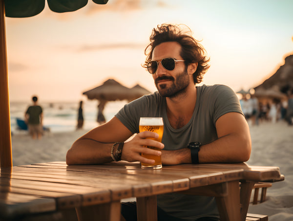 Vinyl Decal, Man Enjoying Beach Sunset Beer Wall Art Print