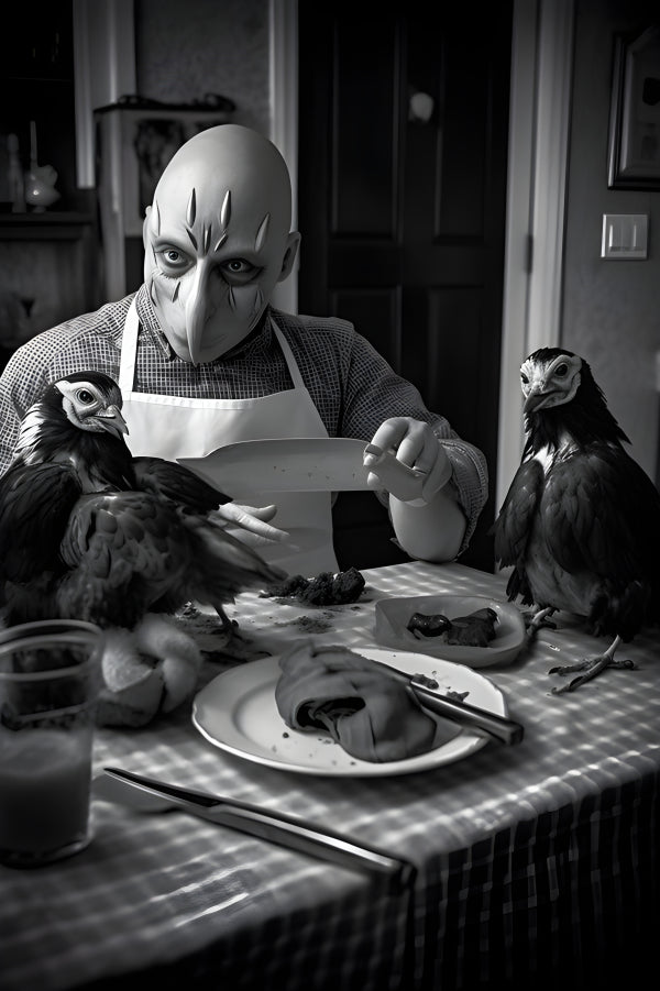 Vinyl Decal, Black and White Bizarre Dinner Table Picture