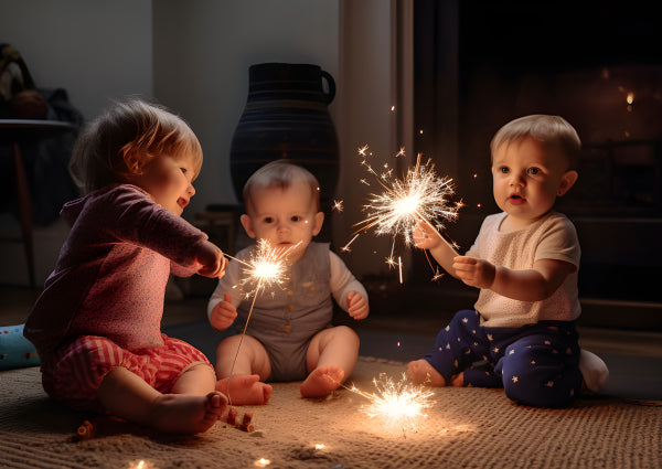 Vinyl Decal, Adorable Babies with Sparklers Wall Art Poster for Kids Room Decor