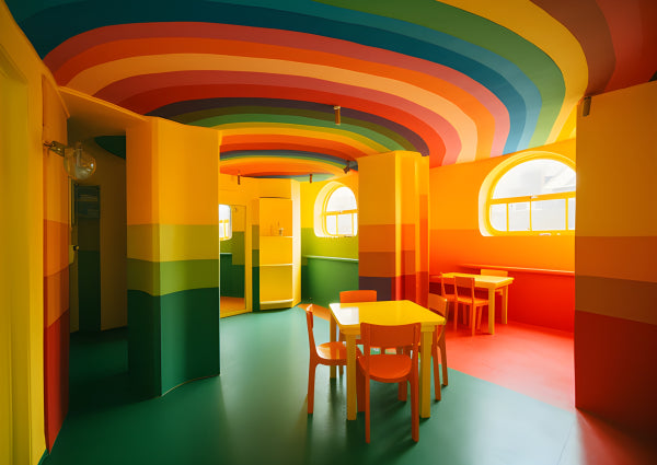Vinyl Decal, Vibrant Rainbow Playroom Wall Art Poster