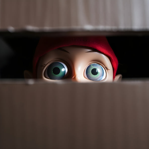Vinyl Decal, Sneaky Little Elf Peeking From Box Christmas Wall Art Poster