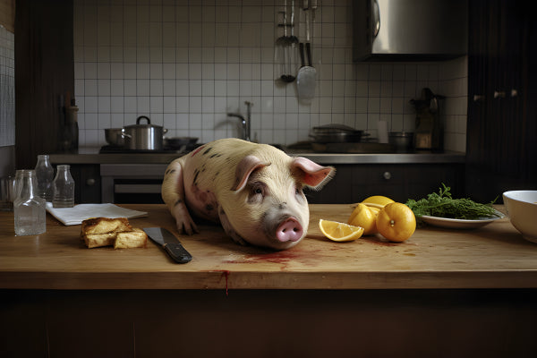 Vinyl Decal, Kitchen Still Life Pig and Lemons Art Print