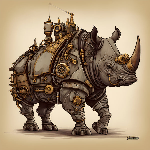 Vinyl Decal, Steampunk Rhino Figurine Collectible Art Piece (5" x 7")