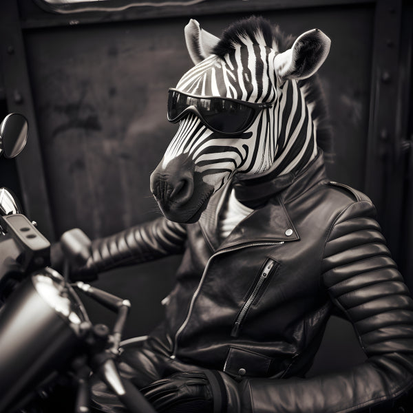 Vinyl Decal, Zebra Biker Wall Art Poster Black and White Animal Print Modern Home Decor