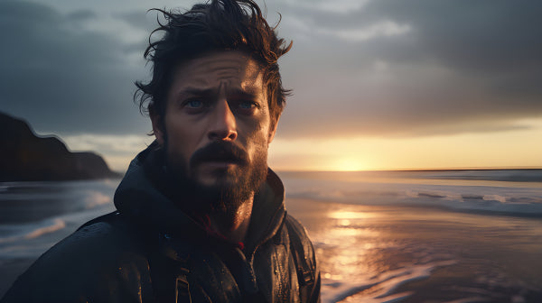 Vinyl Decal, Rugged Ocean Sunset Man Portrait Wall Art Print