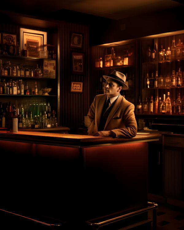 Vinyl Decal, Vintage Noir Bar Man Wall Art Classic Detective Style Print for Home Decor