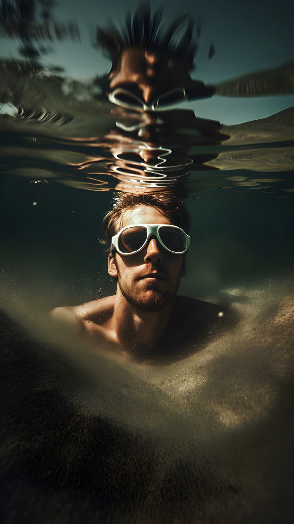 Vinyl Decal, Abstract Underwater Swimmer Reflection Goggles Modern Wall Art Poster