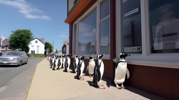 Vinyl Decal, Penguin Parade Sidewalk Art Print
