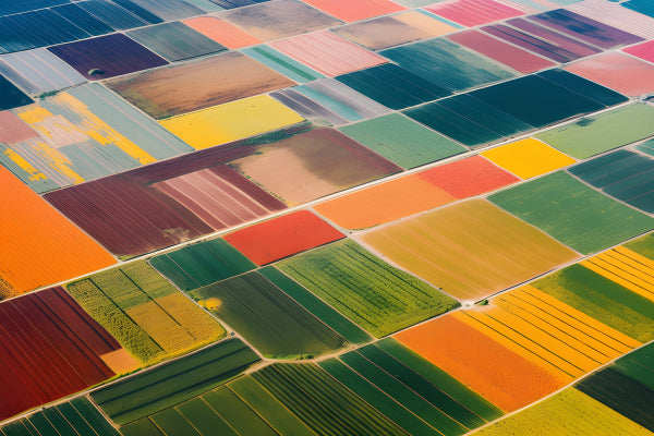 Vinyl Decal, Aerial View of Vibrant, Multi-Colored Agricultural Fields Creating a Beautiful Patchwor