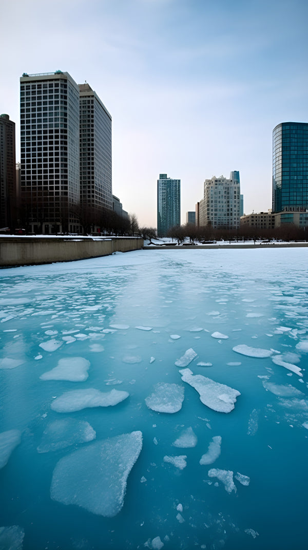 Vinyl Decal, Frozen Chicago River Winter Cityscape Photography Print Wall Art Home Decor (5" x 7")