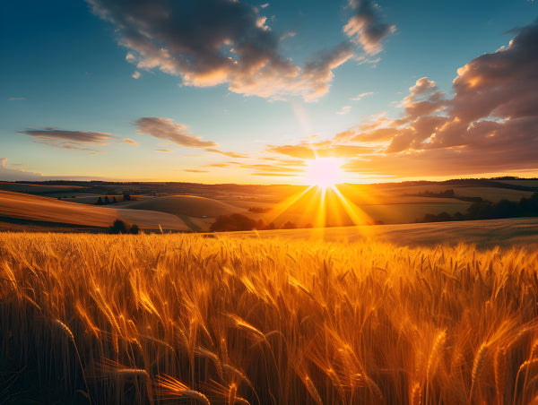 Vinyl Decal, Golden Sunset Over Rolling Hills Wheat Field Nature Photography Print Wall Art Home Dec
