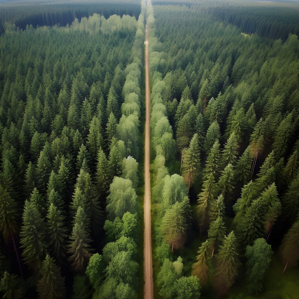 Vinyl Decal, Aerial Drone View of Forest Road (5" x 7")