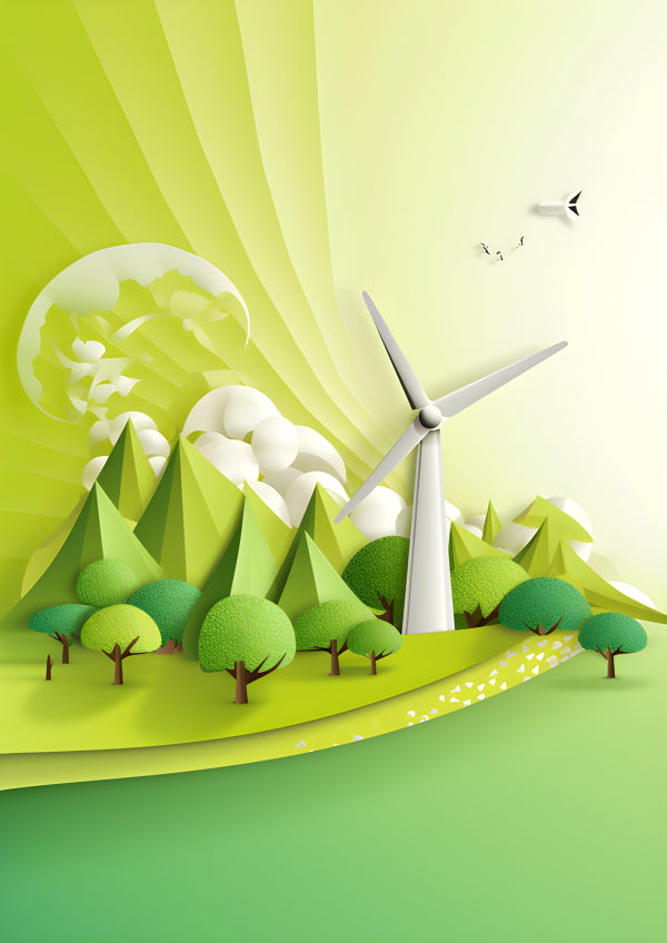 Vinyl Decal, Eco Green Sustainable Energy Wind Turbine Portrait Paper Art Illustration (5" x 7")