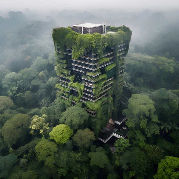 Vinyl Decal, Modern Eco-Friendly Skyscraper Building with Lush Vertical Greenery & Sustainable Archi