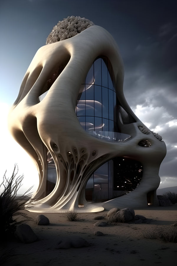 Vinyl Decal, Architecture in Desert Portrait with Fluid Forms (5" x 7")