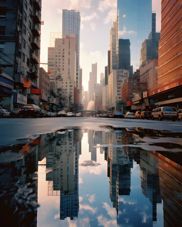 Vinyl Decal, New York City Street Scene Reflections Sunrise Skyscraper Photography Print Wall Art Ho