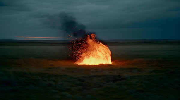 Vinyl Decal, Vibrant Fire Burning in an Open Field at Dusk (5" x 7")