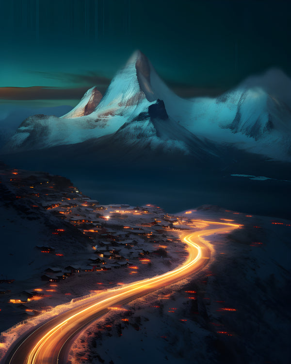 Vinyl Decal, Winding Mountain Road Light Trails at Night (5" x 7")