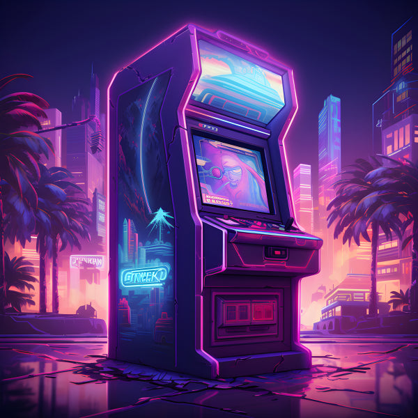 Vinyl Decal, Retro Arcade Gaming Neon Poster, Synthwave 80s Vibe Wall Art Print (5" x 7")