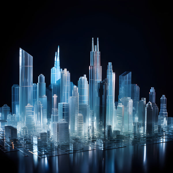 Vinyl Decal, Clear Acrylic Cityscape Model Diorama Modern Architectural Decor Home (5" x 7")