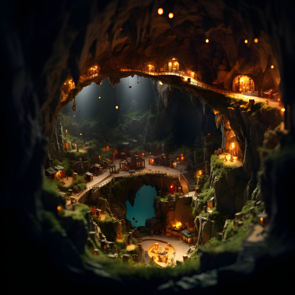 Vinyl Decal, Enchanting Underground Cave with Illuminated Pathways & Hidden Treasure (5" x 7")